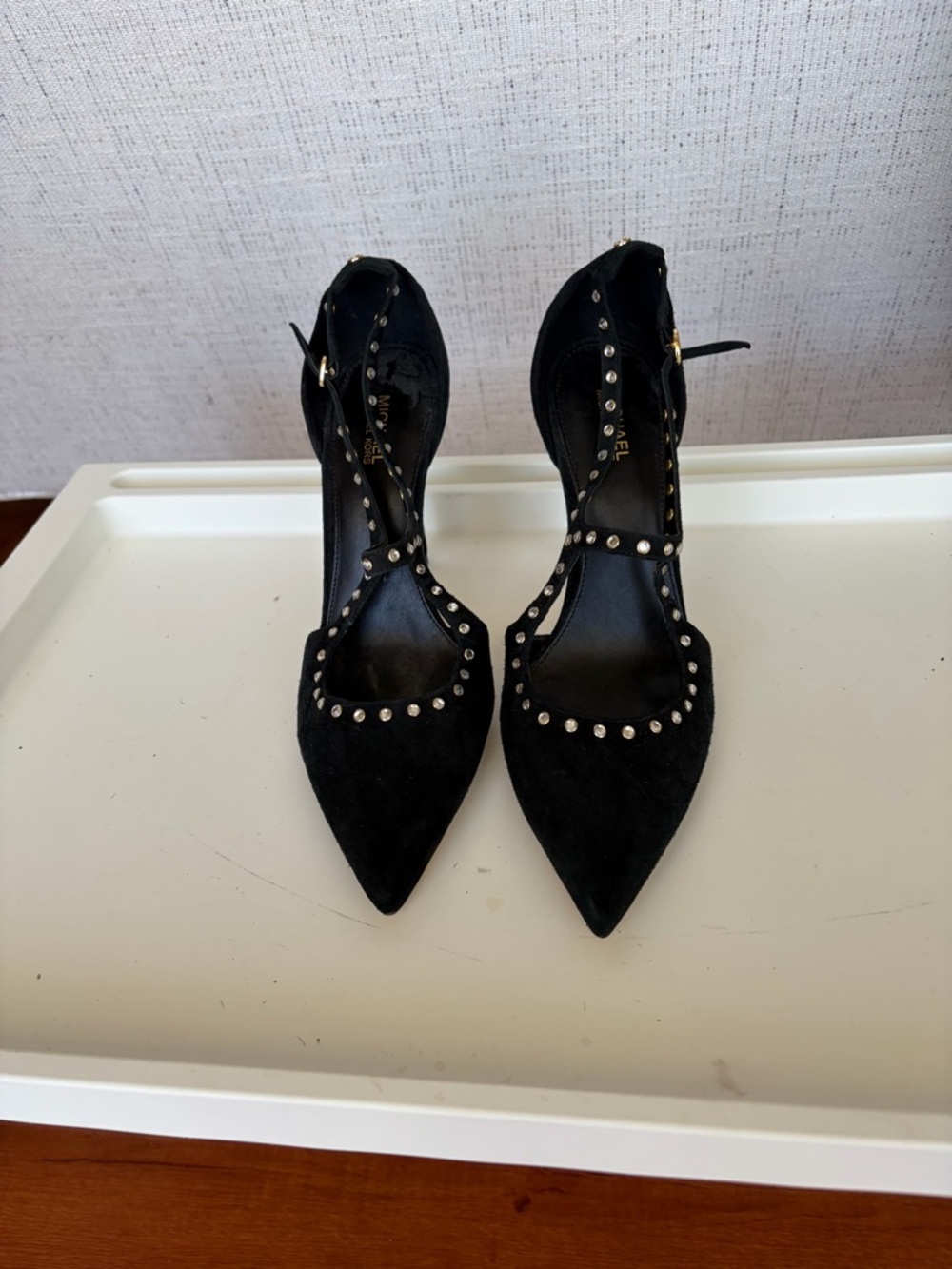 Michael Kors Black Studded Pointed-Toe Ankle-Strap Heels